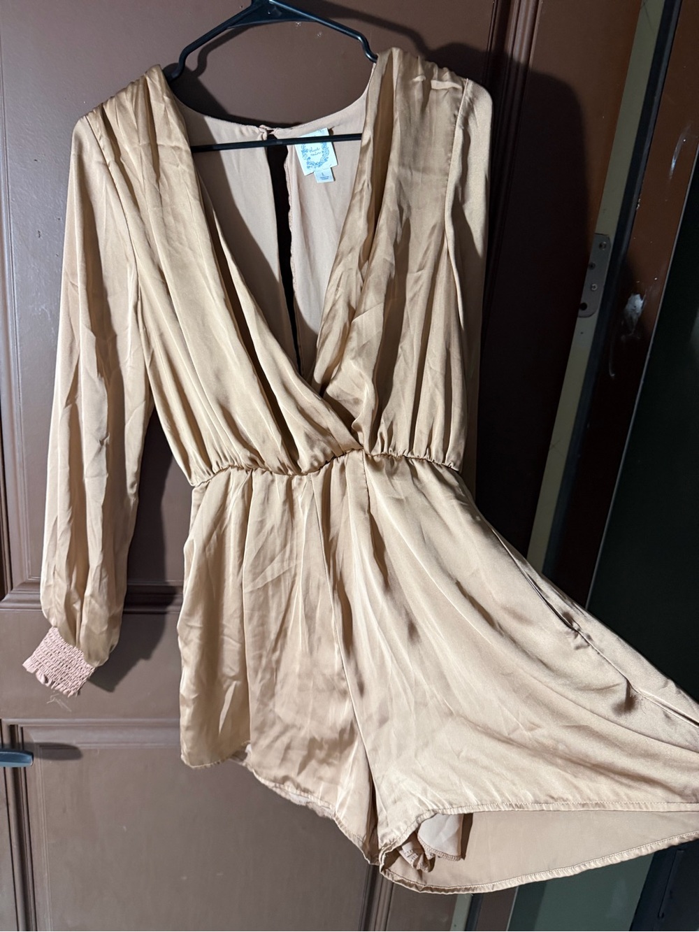 Blue Rain Women’s Deep V Romper in Beige - size large key hole back